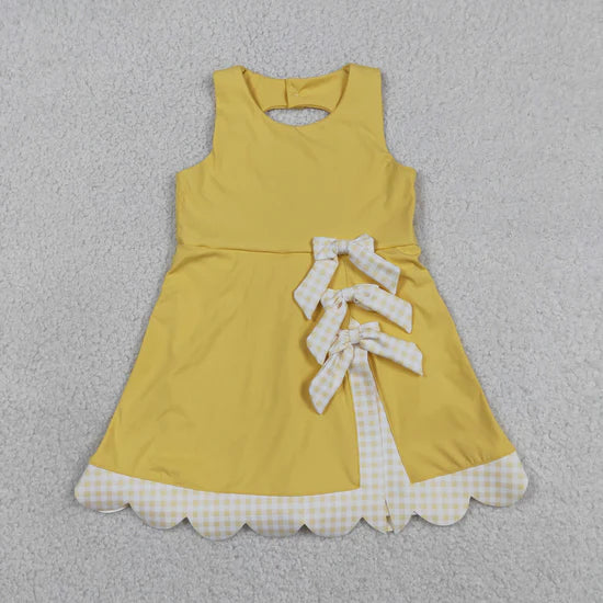 Sibling Baby Girls Sleeveless Bows Shorts Scallop Knee Length Dresses