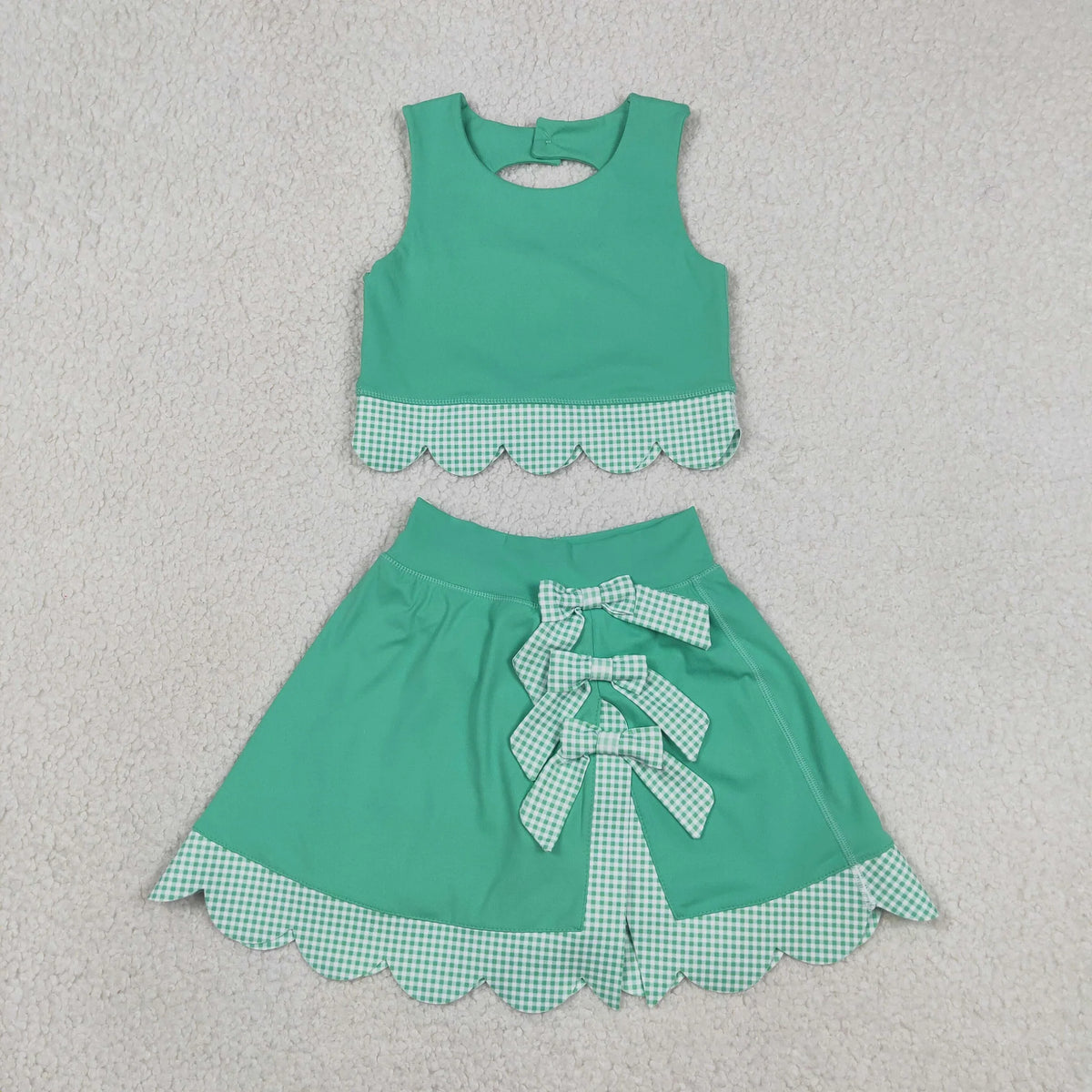 Sibling Baby  Girls  Solid Color Tank Top Gingham Scallop Skort Active Outfit