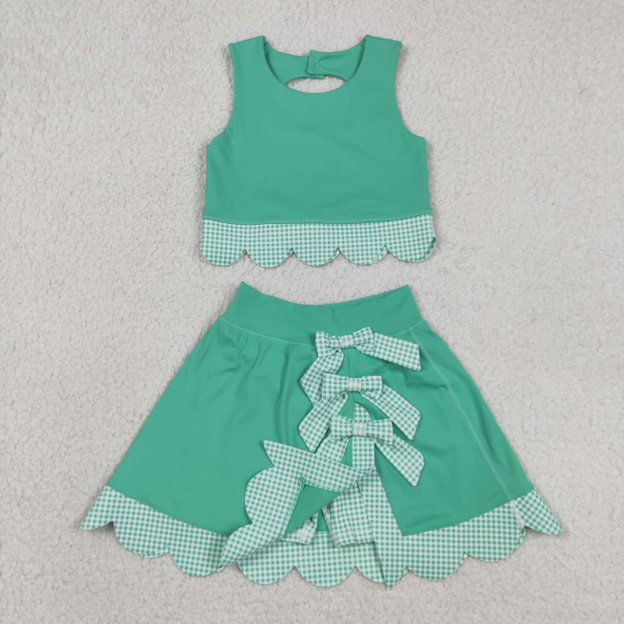 14 Colors Sibling Baby  Girls  Solid Color Tank Top Gingham Scallop Skort Active Outfit