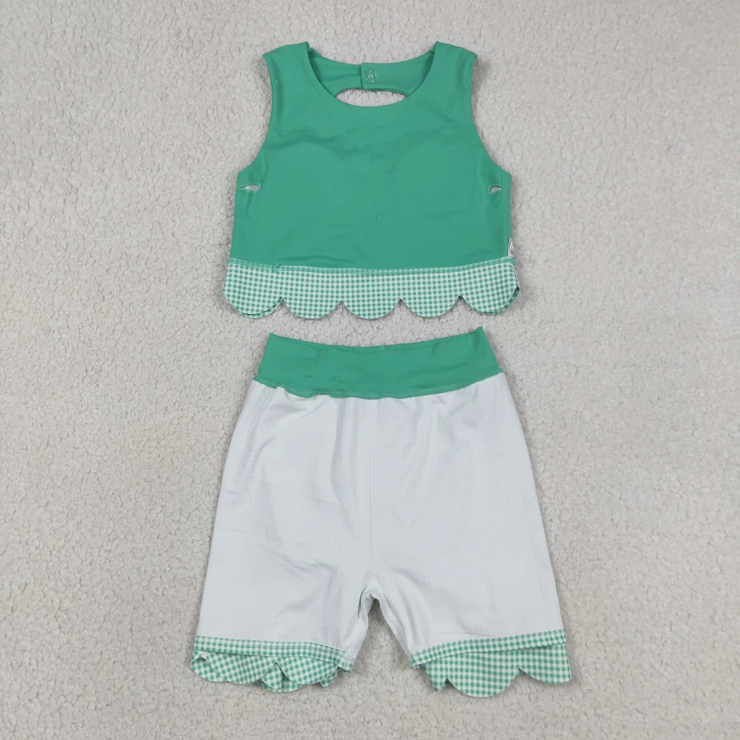 Sibling Baby  Girls  Solid Color Tank Top Gingham Scallop Skort Active Outfit