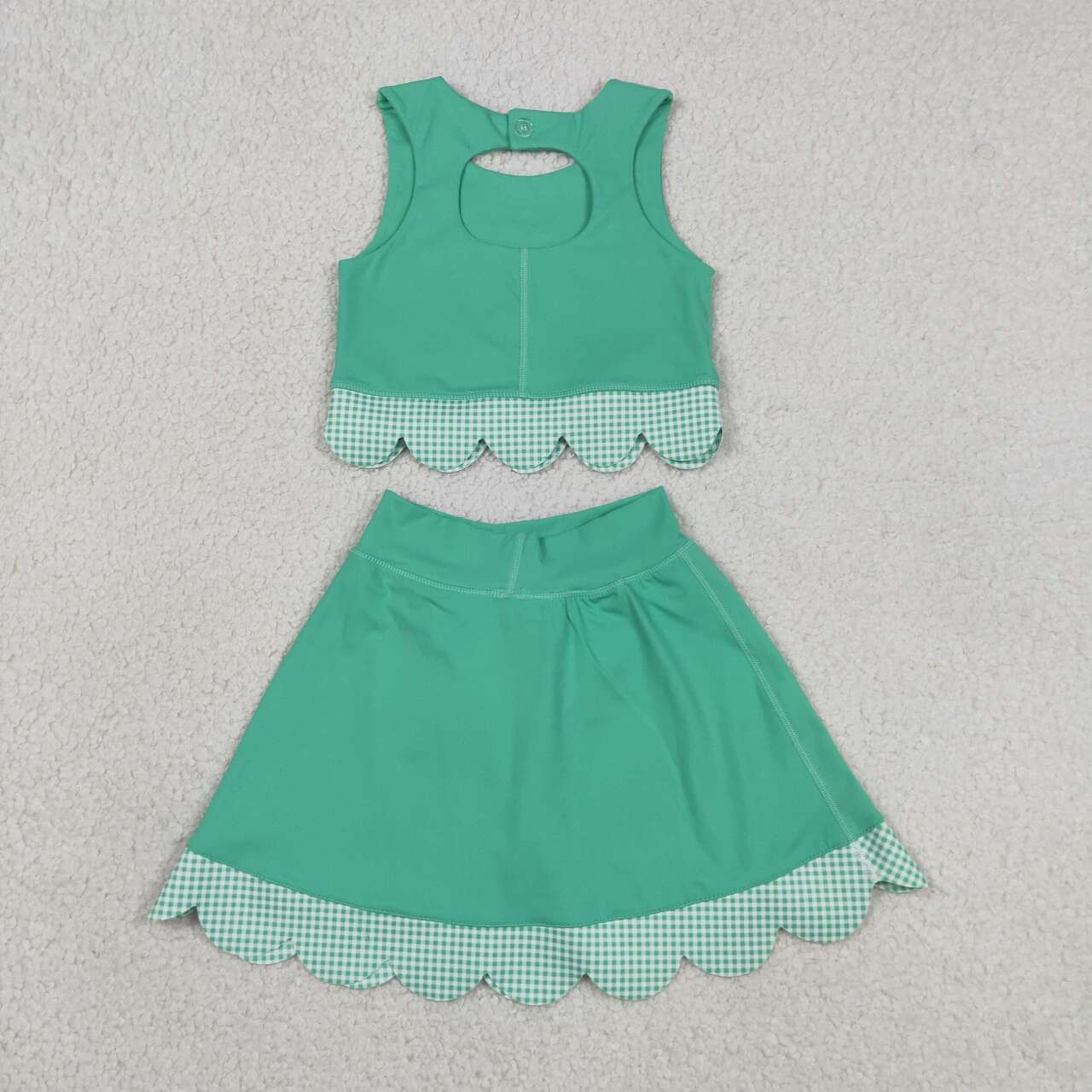 6 Colors Tank Top Bows Skort Baby Girls Yoga Scallop Clothes Set Sisters Wear