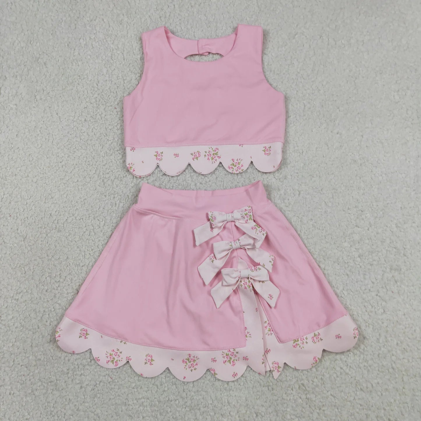 Sibling Baby  Girls  Solid Color Tank Top Gingham Scallop Skort Active Outfit