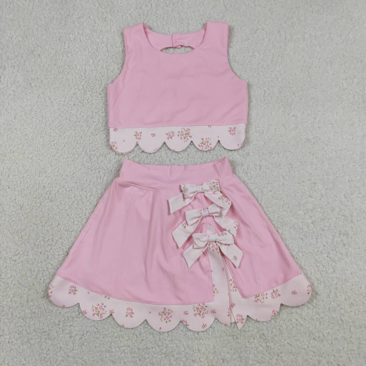 14 Colors Sibling Baby  Girls  Solid Color Tank Top Gingham Scallop Skort Active Outfit