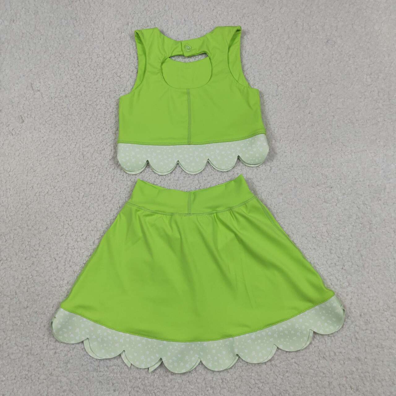 GSD3322 Lime Tank Top Bows Skort Girls Scallop Yoga Clothes Set