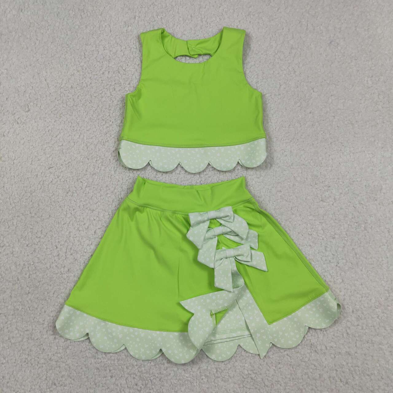 14 Colors Sibling Baby  Girls  Solid Color Tank Top Gingham Scallop Skort Active Outfit