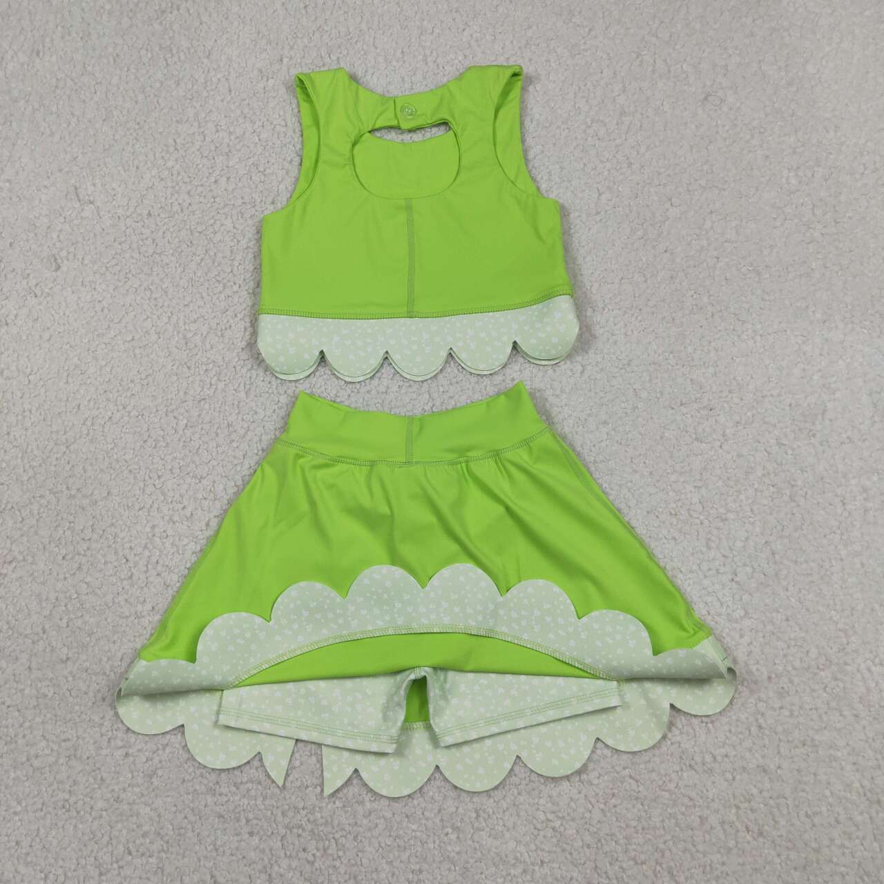 14 Colors Sibling Baby  Girls  Solid Color Tank Top Gingham Scallop Skort Active Outfit
