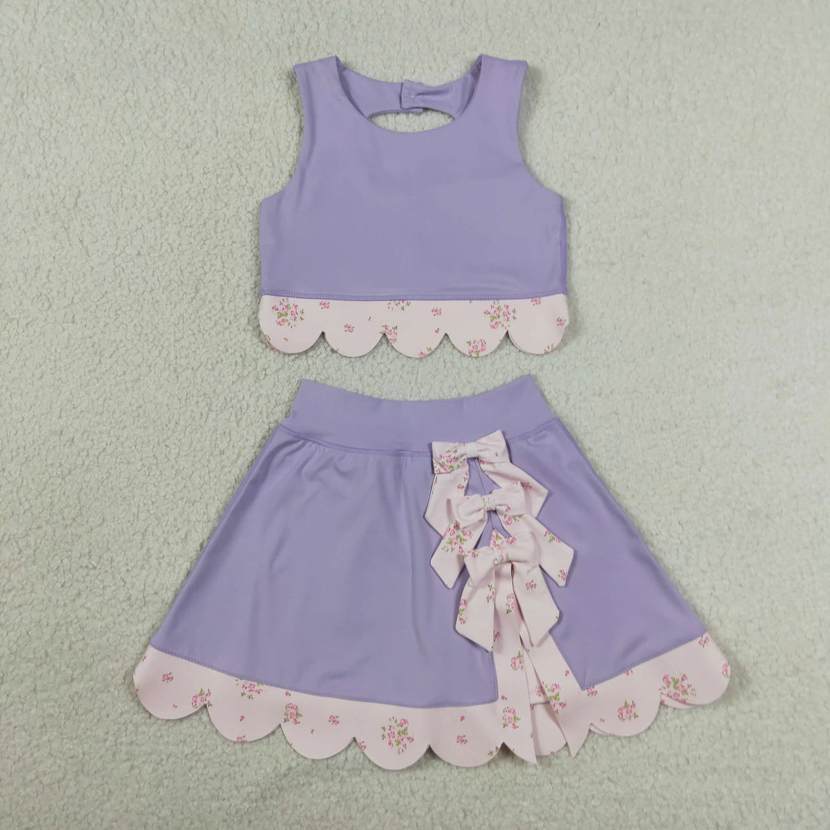 14 Colors Sibling Baby  Girls  Solid Color Tank Top Gingham Scallop Skort Active Outfit