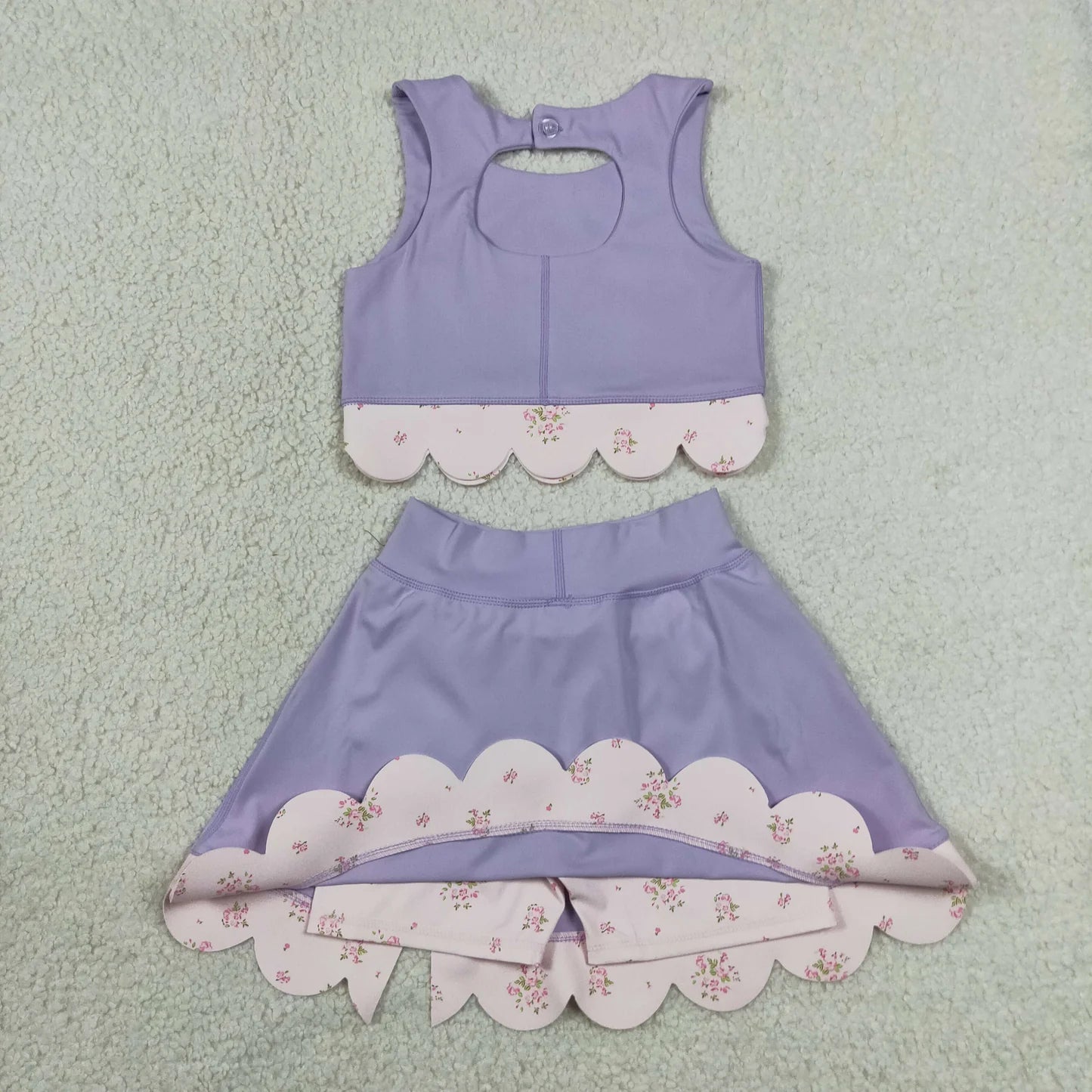 Sibling Baby  Girls  Solid Color Tank Top Gingham Scallop Skort Active Outfit