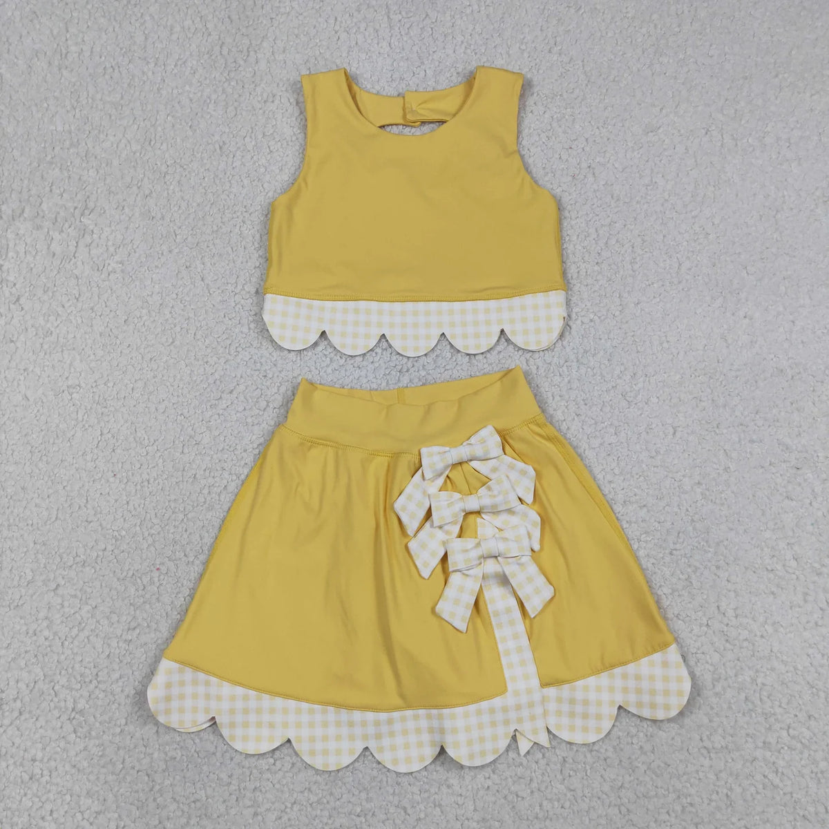 Sibling Baby  Girls  Solid Color Tank Top Gingham Scallop Skort Active Outfit