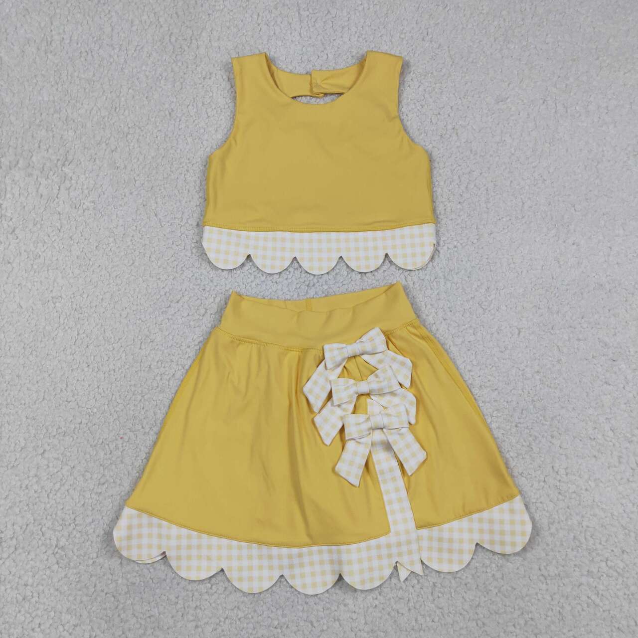 14 Colors Sibling Baby  Girls  Solid Color Tank Top Gingham Scallop Skort Active Outfit