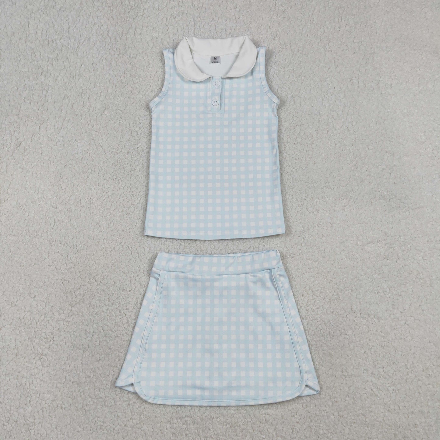 Toddler Girls Blue Gingham Sleeveless Tank Top with Skort Active Outfit