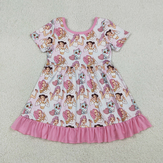 GSD3394 Cartoon Demon K-p*p Print Girls Summer Ruffle Knee Length Dress