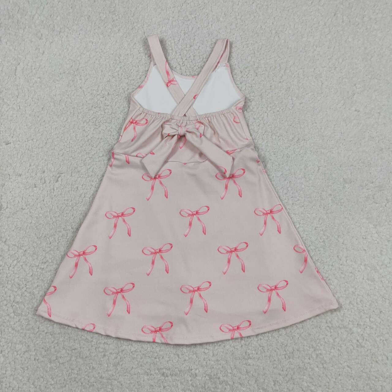 Pink Bows Print Girls Summer Strap Yoga Dress
