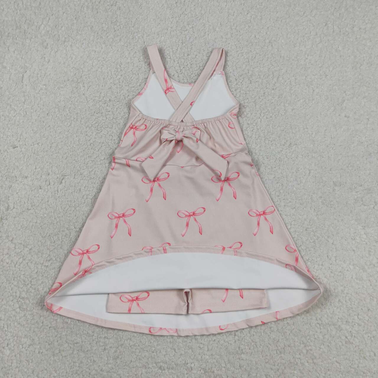 Pink Bows Print Girls Summer Strap Yoga Dress