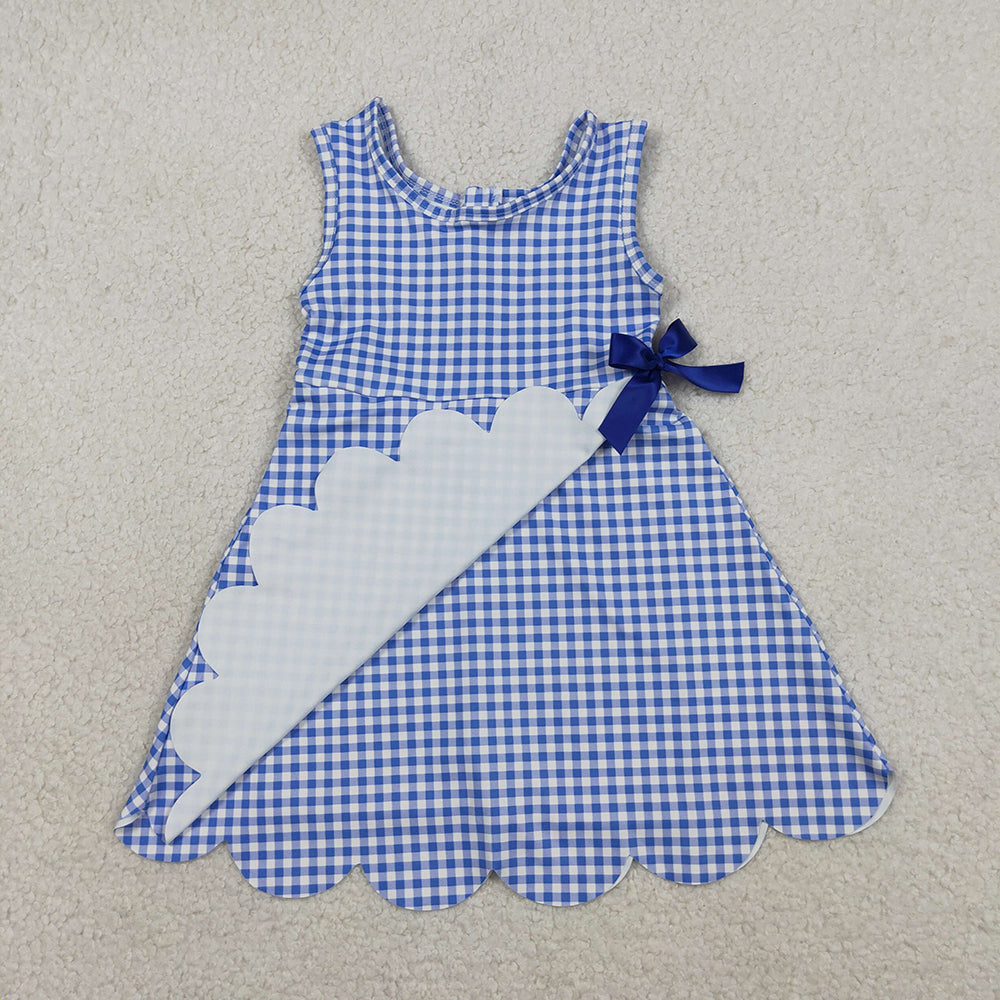4 Colors Plaid Print Baby Girls Sleeveless Scallop Edge Shorts Yoga Dress Sisters Wear