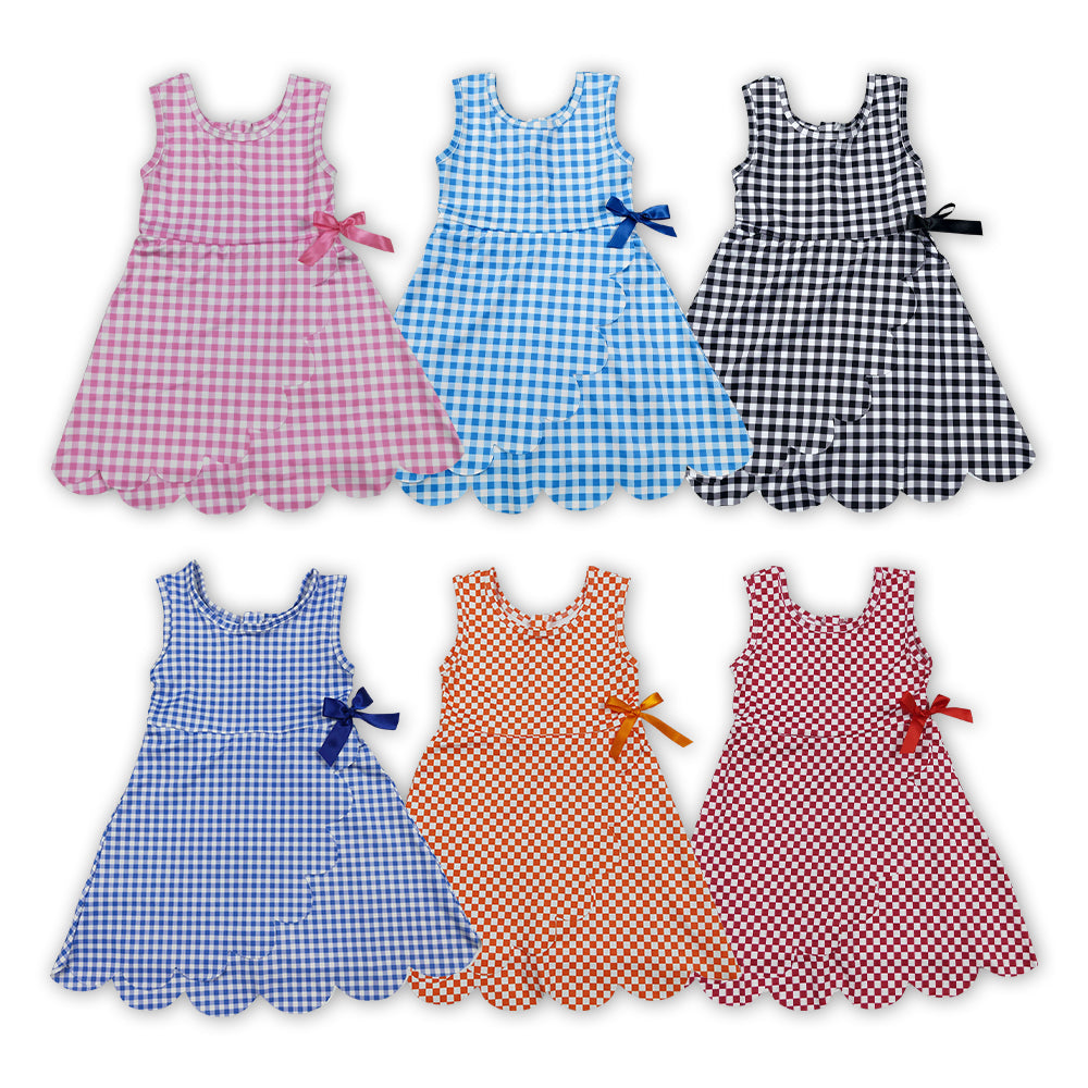 6 Colors Plaid Print Baby Girls Zipper Sleeveless Scallop Shorts Yoga Dress Sisters Wear