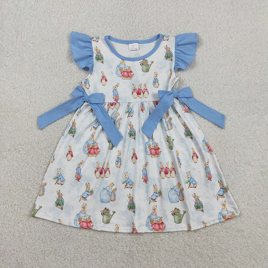 GSD3452 Bunny Print Girls Easter Knee Length Dress