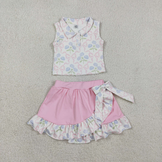 Sibling Baby Girls Bows Checked Button Vests Ruffle Skirt Shorts Yoga Active Clothes Sets
