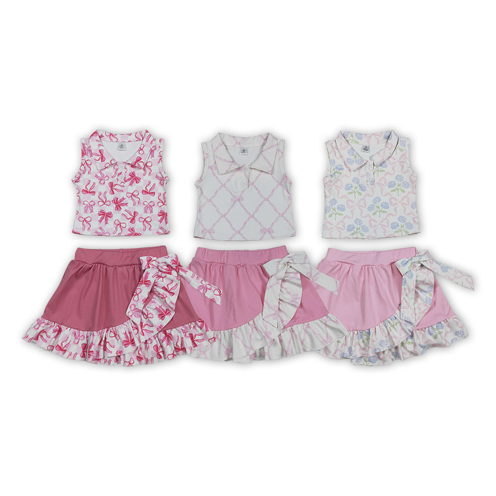 Sisters Styles Bows Sleeveless Crop Top Ruffle Shorts Skirts Yoga Sets Baby Girls Active Wear