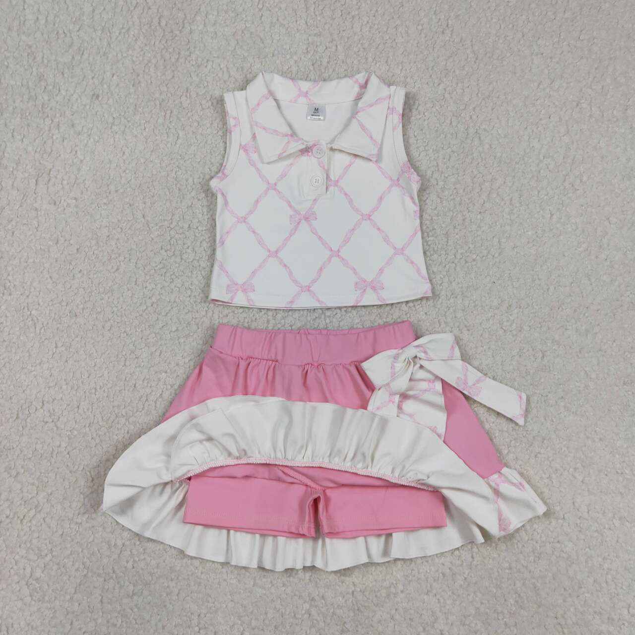 GSD3479 Bows Sleeveless Crop Top Pink Ruffle Shorts Skirts Yoga Sets Baby Girls Active Wear