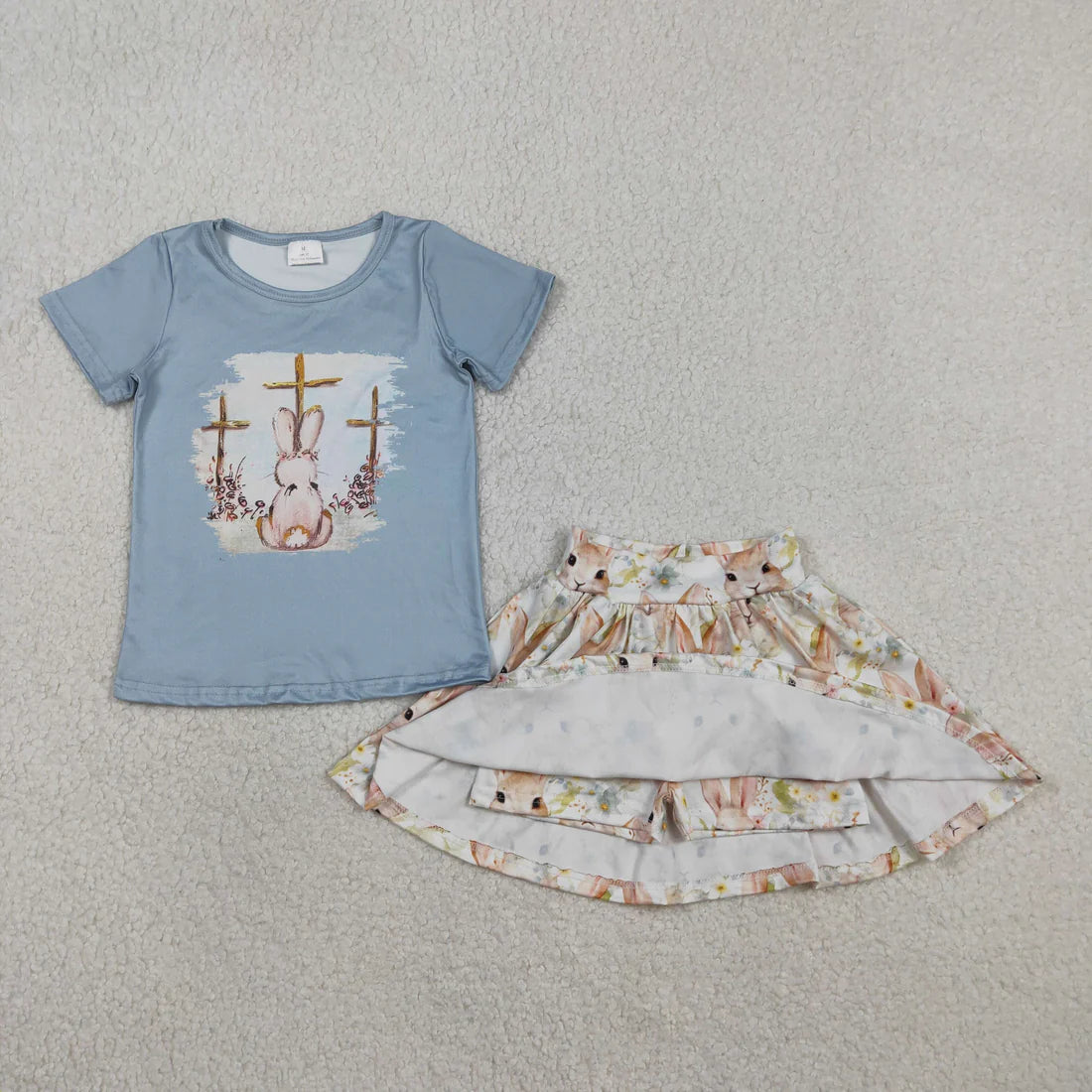 Baby Girls Short Sleeve Crosses Rabbit Top Skirt Shorts Easter  Outfit
