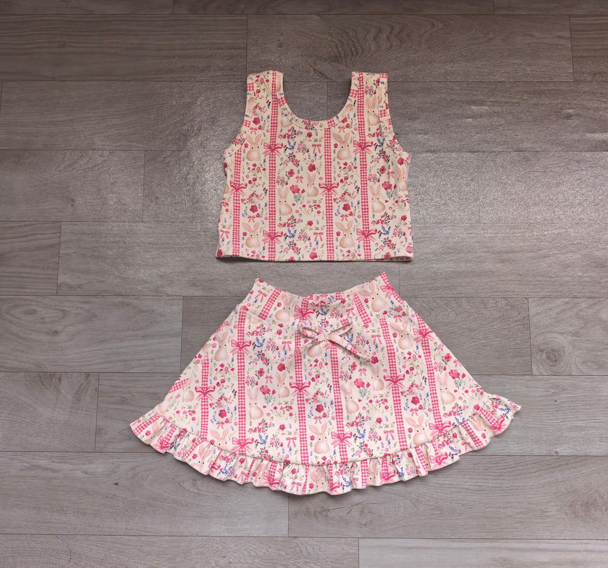 GSD3496 Preorder Baby Girls Easter Rabbit Flowers SKort Active Outfit