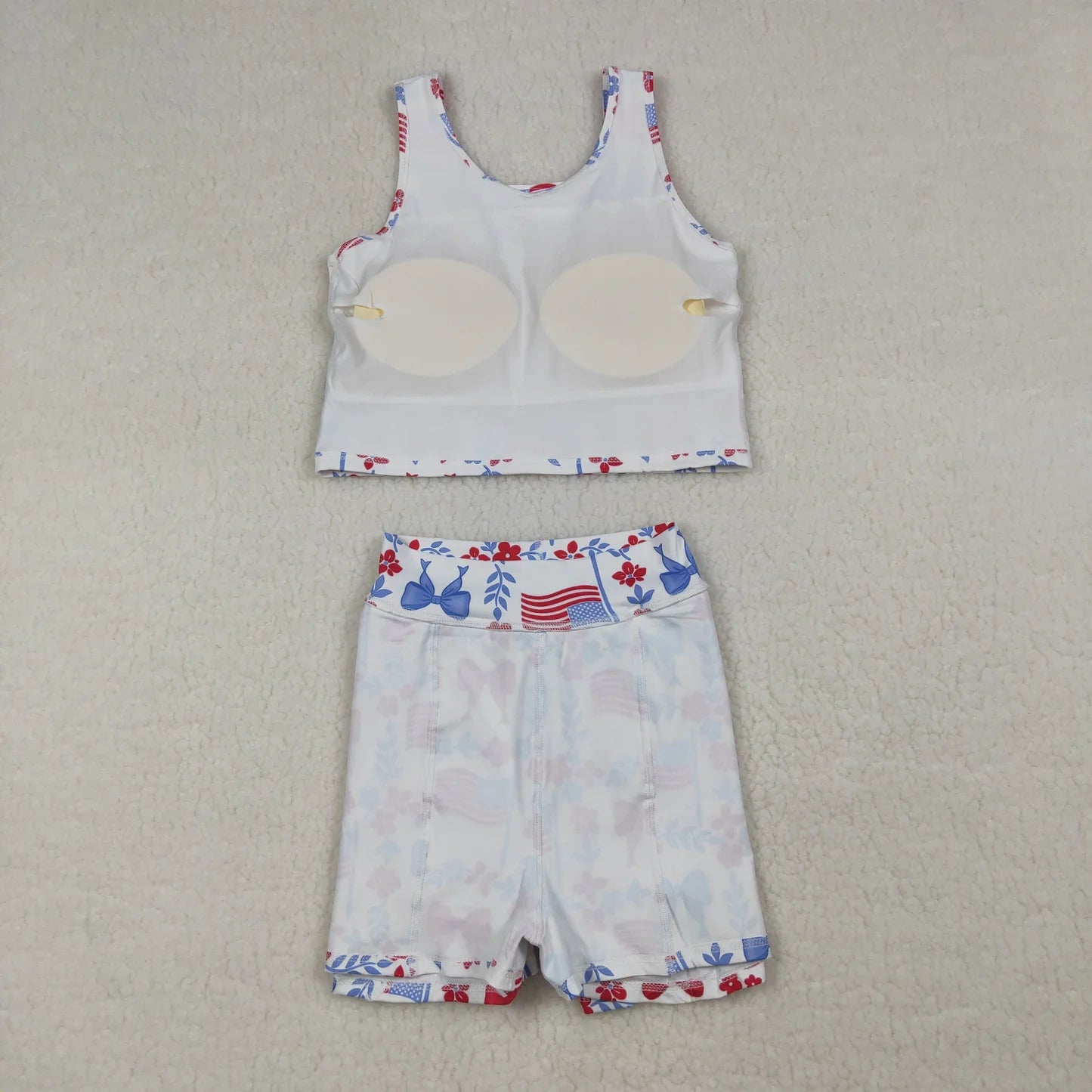 Sibling Baby Girls Flags Bows Vest Top Skirt Shorts 4th of July Yoga Active Clothes Sets