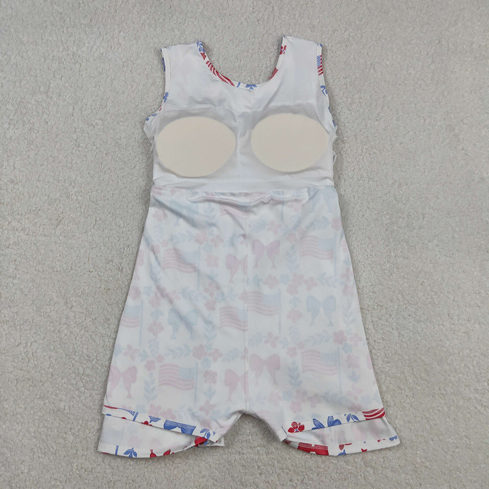 Flag Flowers Bows Print Girls 4th of July Clothes Sibling Matching Styles