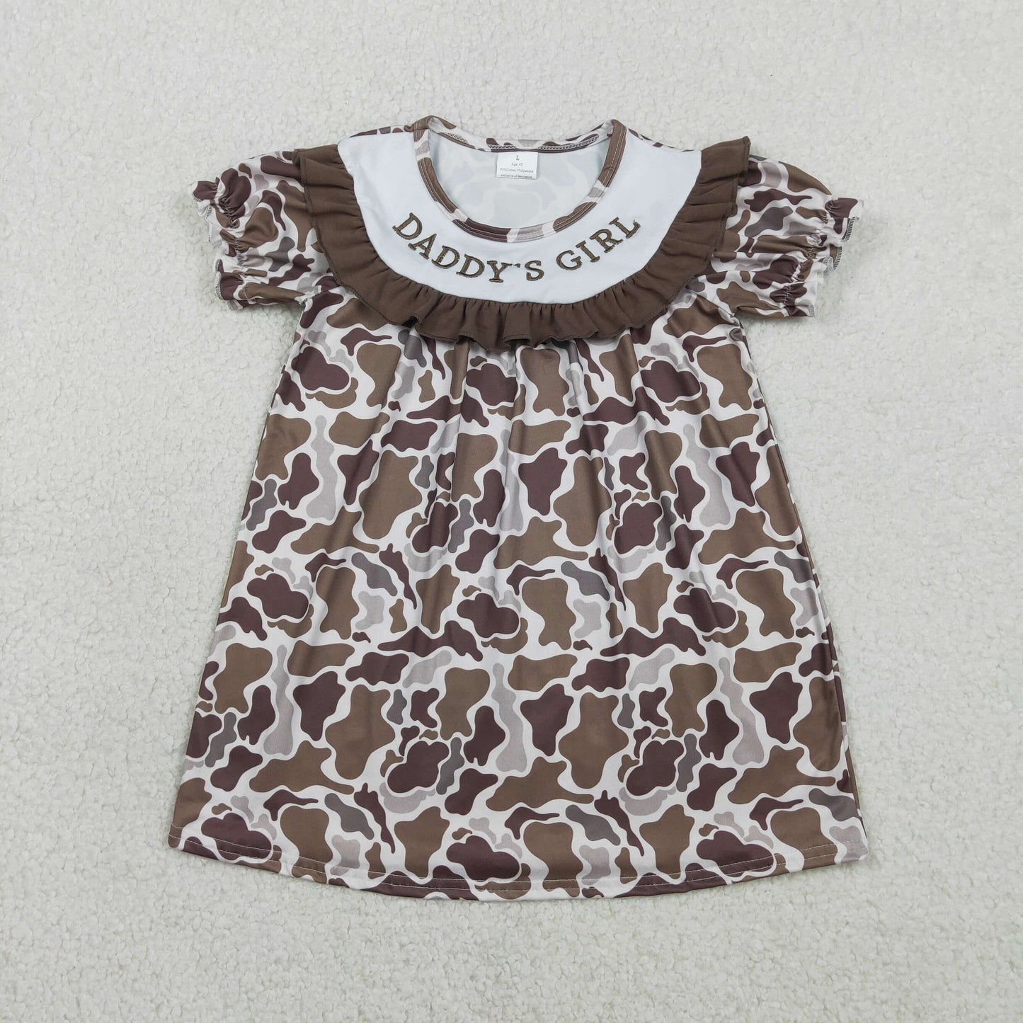 Sibling Embroidery Mama's Boy Girl Brown Camo Shorts Clothes Set Dress Rompers