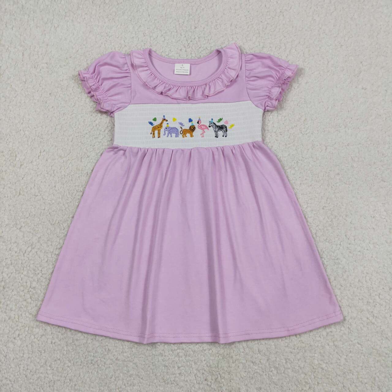 GSD3578 Animals Embroidery Pink Cotton Girls Summer Smocked Dress