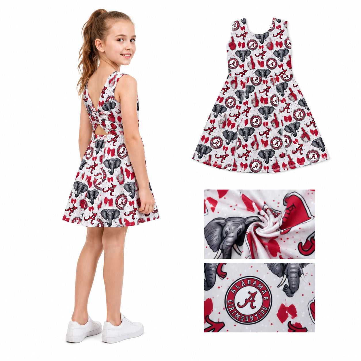 GSD3582 Teams Alabama Bows Print Girls Summer Yoga Dress