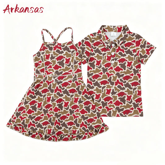 Sibling Baby Girls Arkansas Camo  Team Polo Shirt Top Yoga Active Strap Knee Length Dress