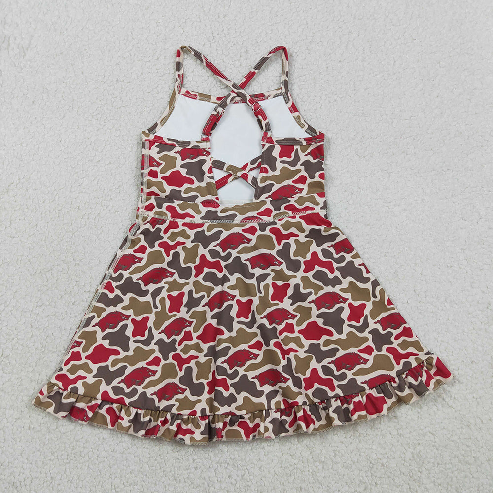 GSD3587 Team Arkansas Red Camouflage Sleeveless Girls Yoga Dress
