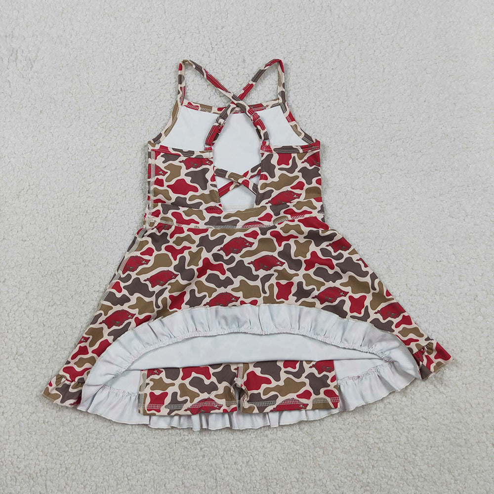 GSD3587 Team Arkansas Red Camouflage Sleeveless Girls Yoga Dress