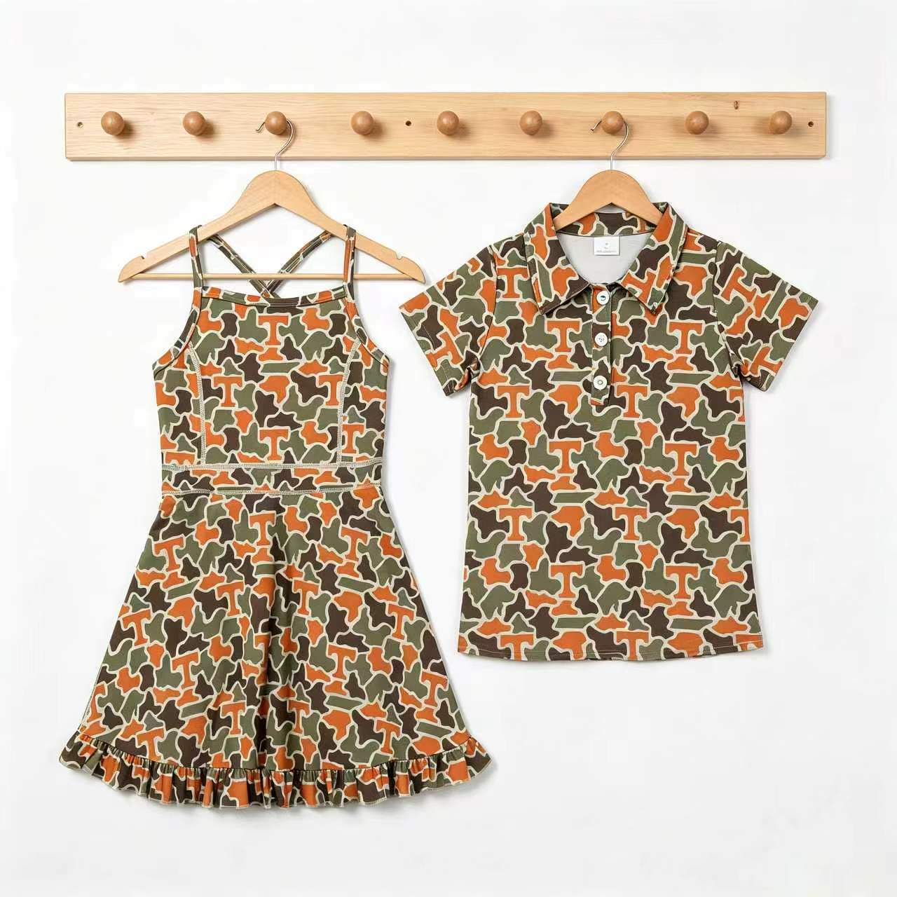 Sibling Baby Girls Camo T  Team Polo Shirt Top Yoga Active Strap Knee Length Dress