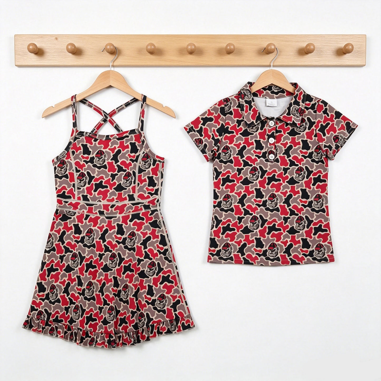 Sibling Baby Girls Georgia Camo  Team Polo Shirt Top Yoga Active Strap Knee Length Dress（副本）