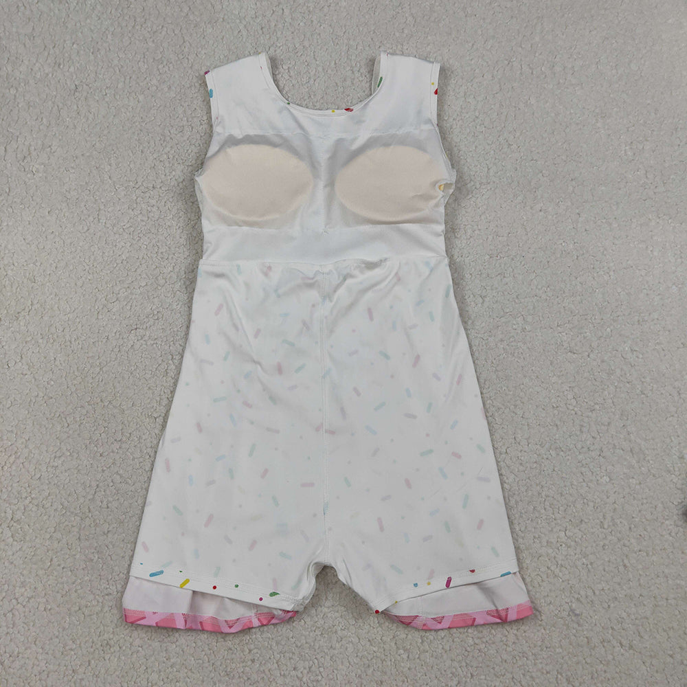 GSD3594  Pink White Sprinkle Print Girls Summer Shorts Knee Length Yoga Dress