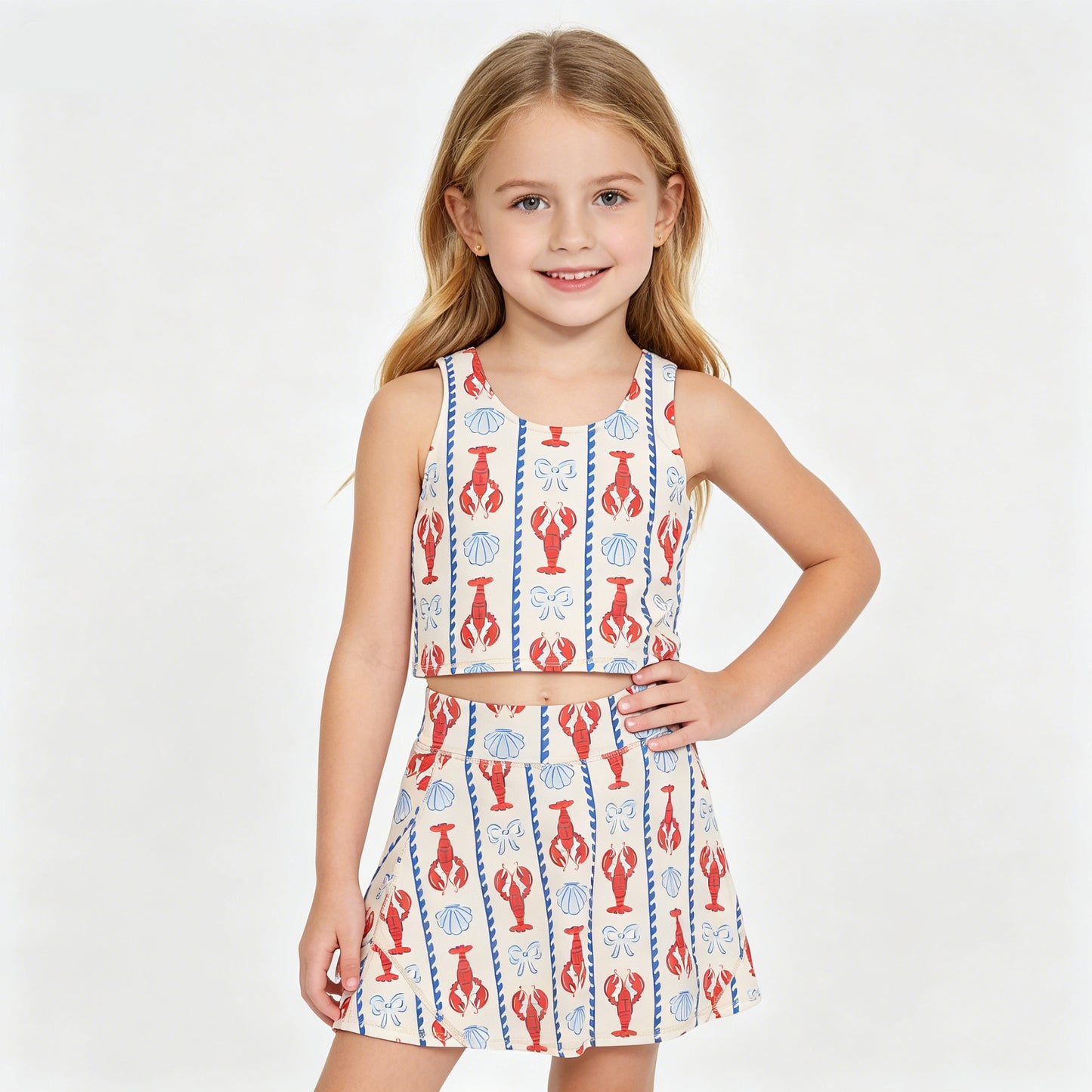 Girls Caryfish Print Tank Top & Skort Set - Toddler Cute Sporty Activewear for Summer