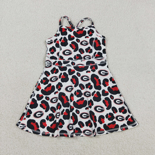 GSD3632 Teams Georgia Leopard Print Girls Summer Strap Shorts Ruffle Knee Length Yoga Dress