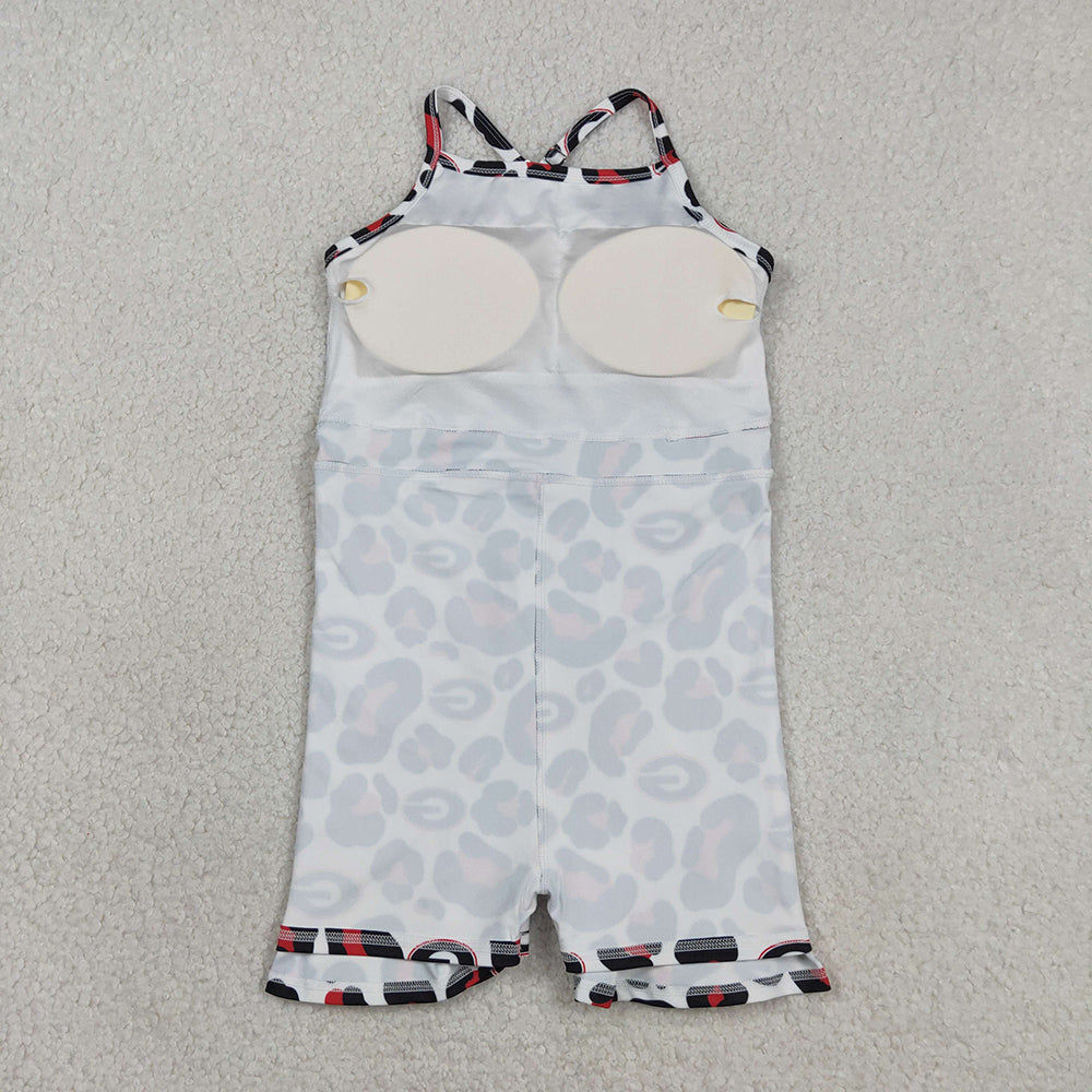 GSD3632 Teams Georgia Leopard Print Girls Summer Strap Shorts Ruffle Knee Length Yoga Dress