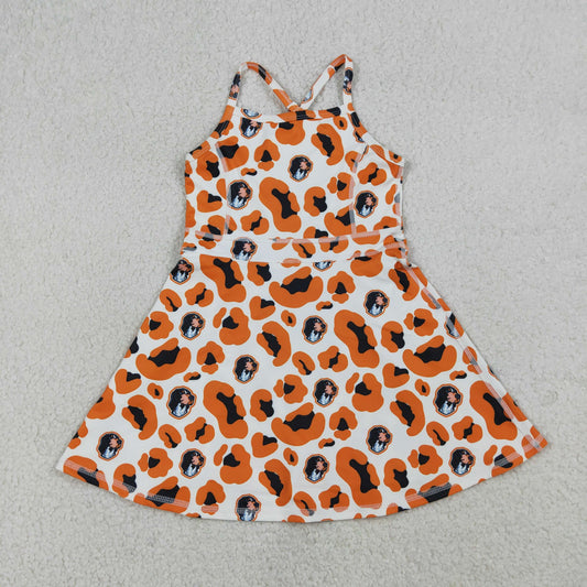 Baby Girls Strap Orange Leopard Dogs Team Yoga Active  Knee Length Dress