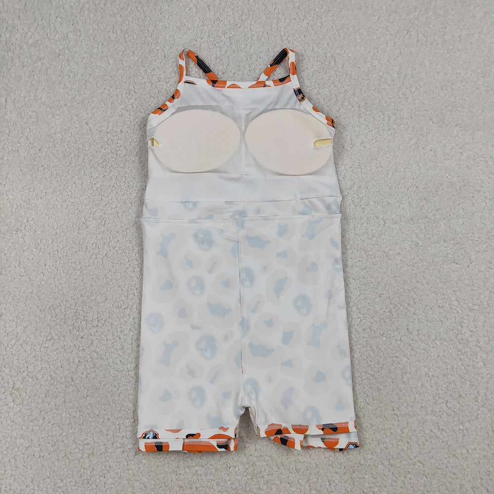 GSD3634 Teams Tennessee Leopard Print Girls Summer Strap Shorts Ruffle Knee Length Yoga Dress