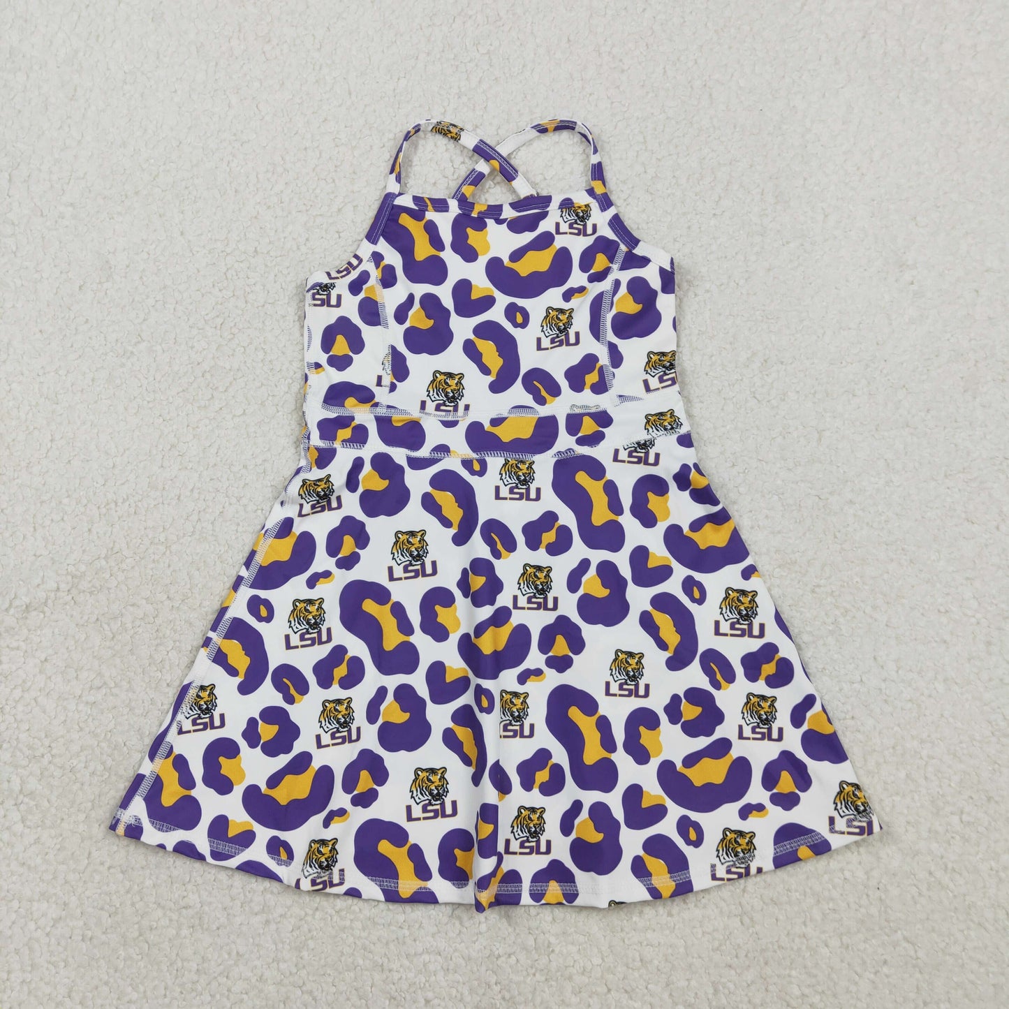 Sibling Baby Girls Strap Leopard Team Yoga Active Short Team Knee Length Dresses