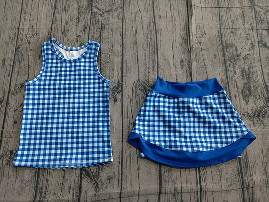 Toddler Girls Blue Plaid 2-Piece Set | Sleeveless Top & Skirt Active Outfit Preorder