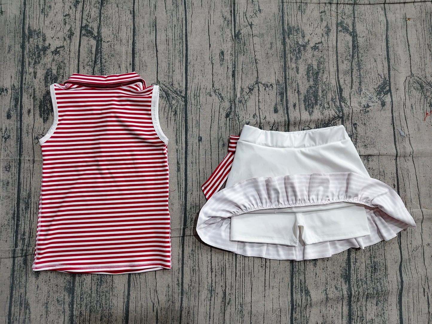 Baby Girls Active Outfit Red Striped Tank Top With Skort Sport Set Preorder