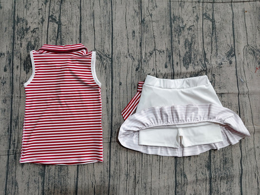 Baby Girls Active Outfit Red Striped Tank Top With Skort Sport Set Preorder