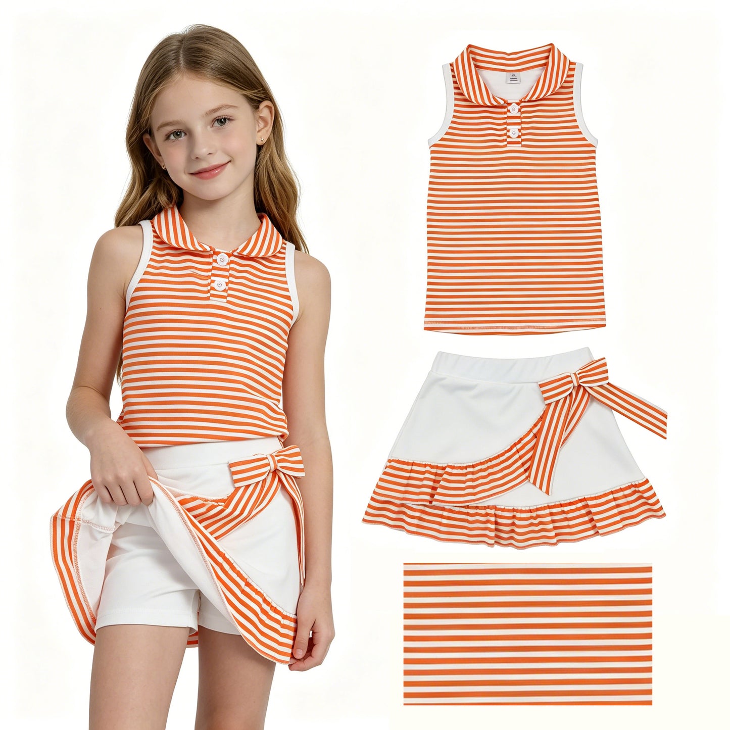 Sibling Baby Girls Striped Tank Top with Skort Active Outfit