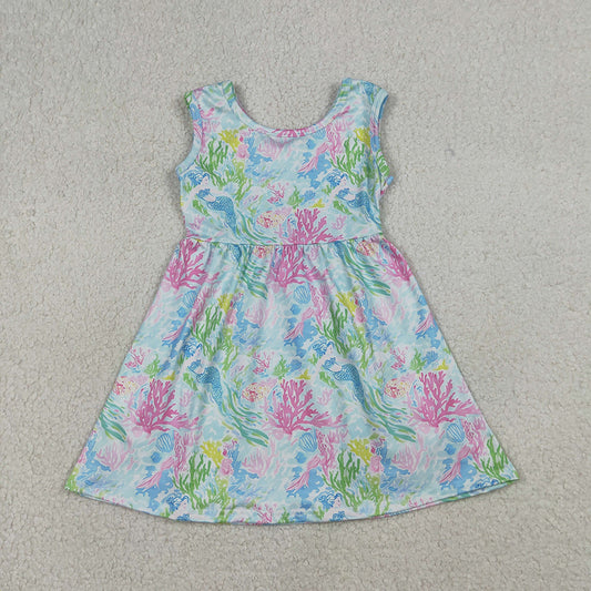GSD3665 Colorful Seaweed Mermaid Girls Summer Sleeveless Dress