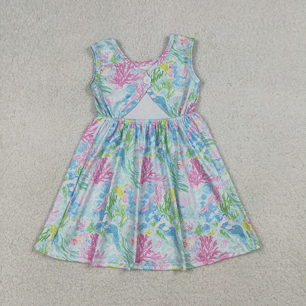 GSD3665 Colorful Seaweed Mermaid Girls Summer Sleeveless Dress
