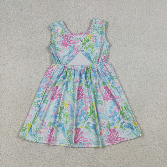 GSD3665 Colorful Seaweed Mermaid Girls Summer Sleeveless Dress